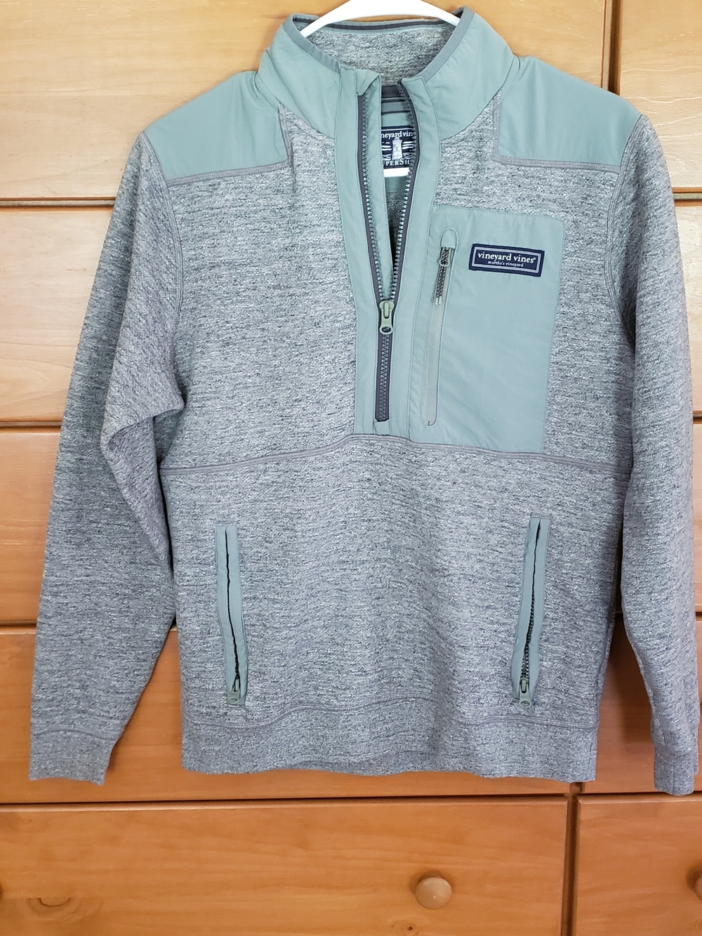 Vineyard Vines Heather Gray & Sage Pullover Half-Zip Sweatshirt